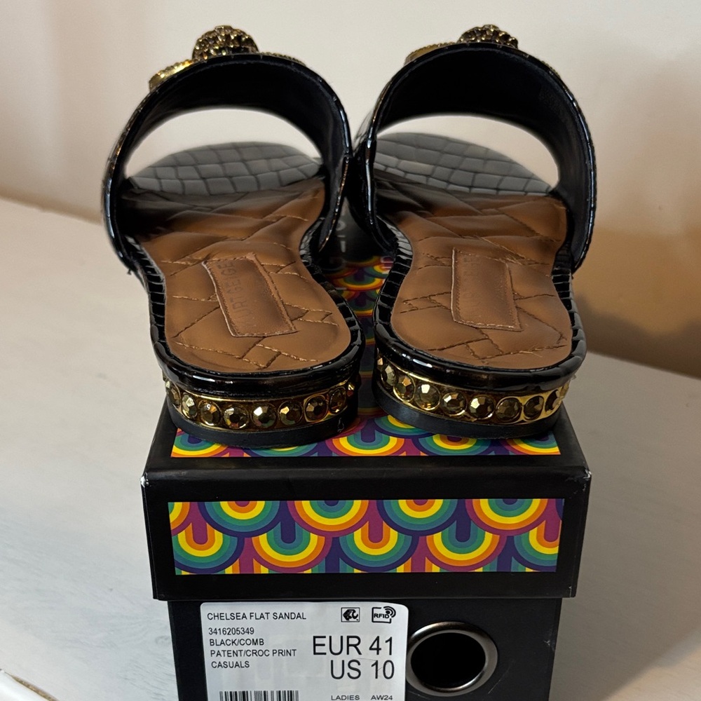 Kurt Geiger Black Slide Sandals with Gold Detail - Picture 4 of 12